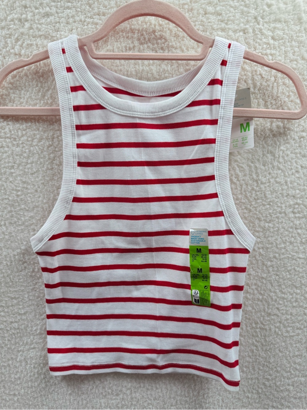 Primark White & Red Striped Ribbed Crop Top Girl 8-10 Nwt